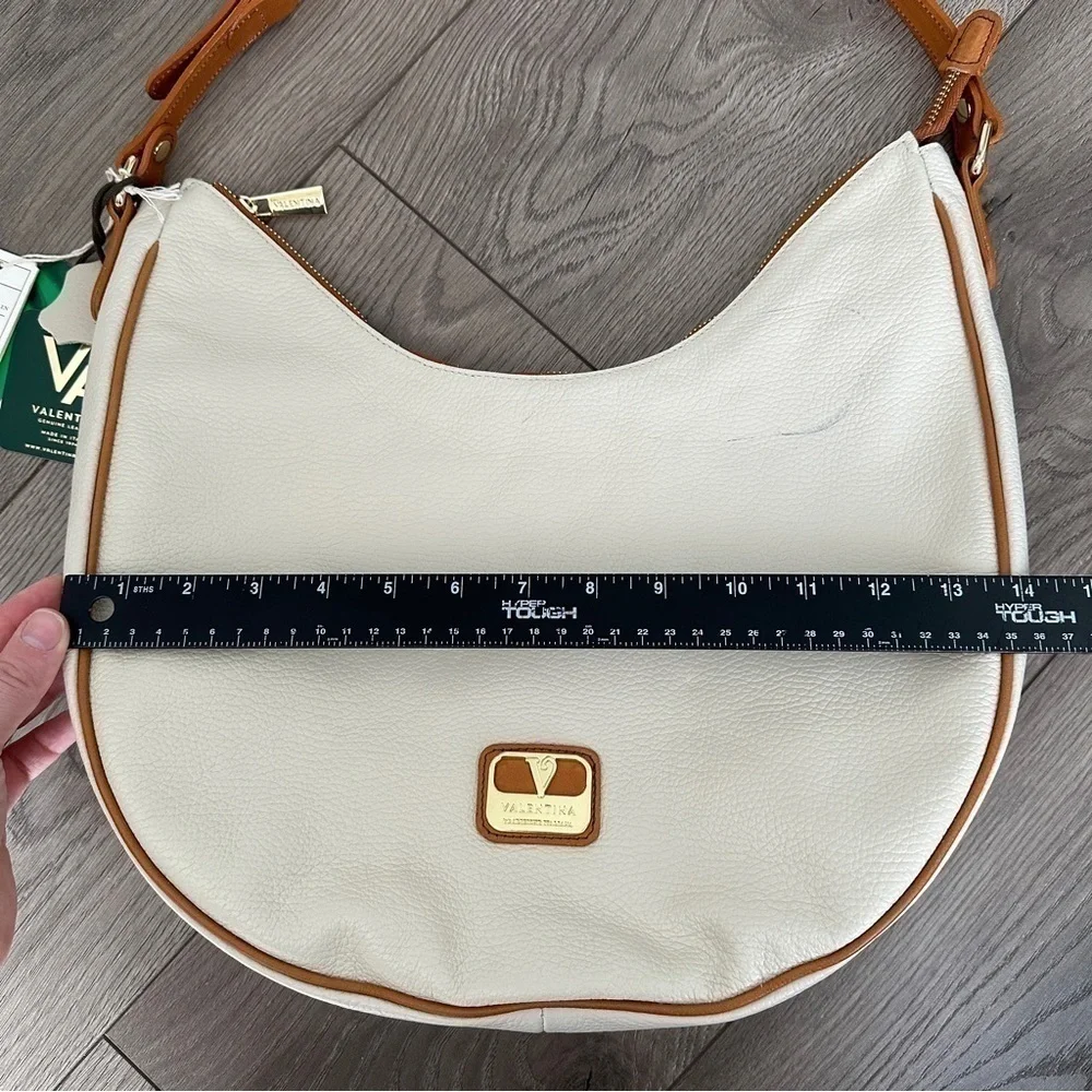 New! VALENTINA White Italian Genuine Leather Large Hobo Purse